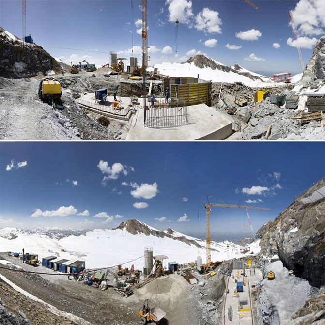 Budowa górnej stacji gondoli fot. Kitzsteinhorn Budowa górnej stacji gondoli fot. Kitzsteinhorn